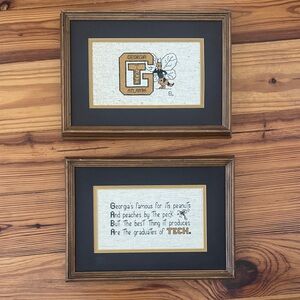 Framed Georgia Tech Cross-Stitch Art Brown Black Frame 10.5X14” needlepoint Buzz